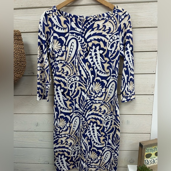 J. McLaughlin Blue & Tan Paisley Print Dress (XS) - Picture 3 of 8